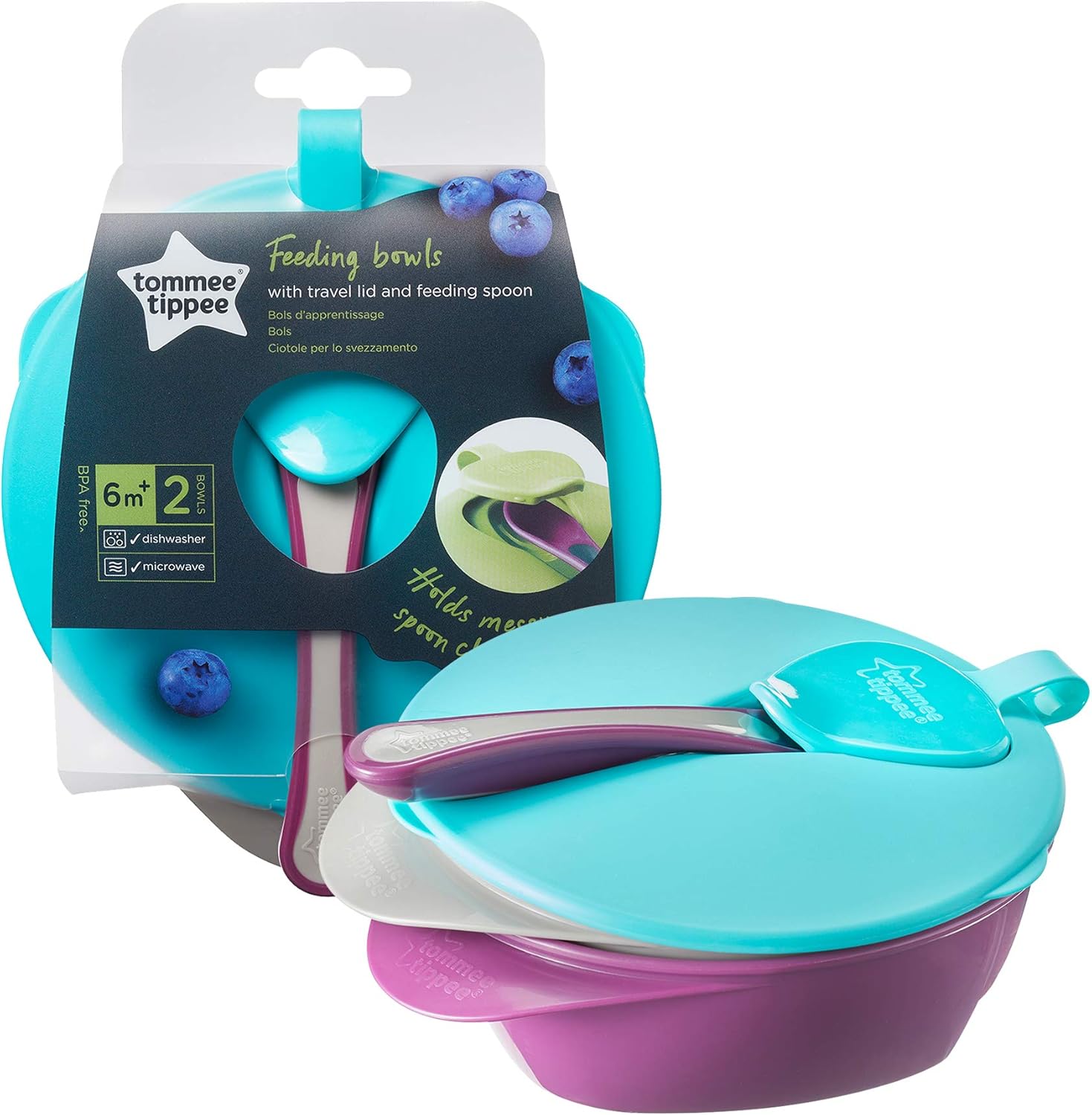 Tommee Tippee Easy Scoop Feeding Bowls With Lid and Spoon Pink / Blue