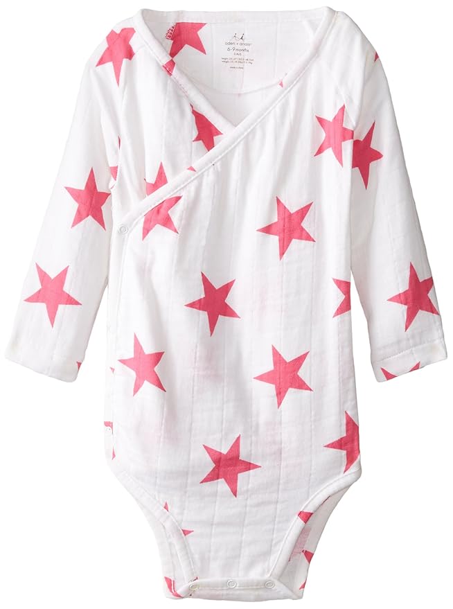 Aden + Anais Pink Star Long sleeve Bodysuit 6-9m