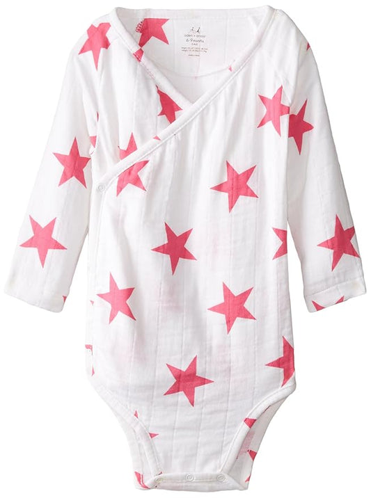 Aden + Anais Pink Star Long sleeve Bodysuit 6-9m