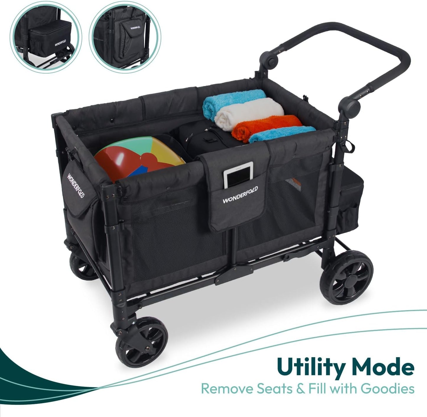 WonderFold W4 Elite Stroller Wagon - Volcanic Black