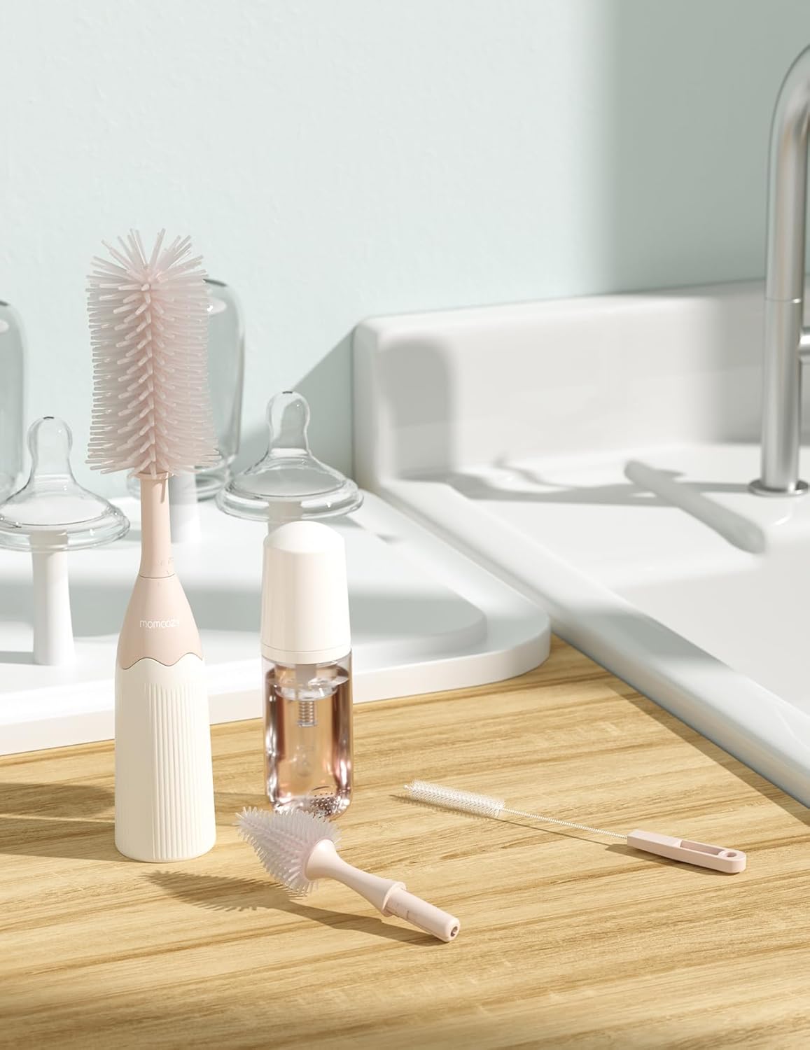 Momcozy Push-Press Design Bottle Brush Kit-Press Bubble Style - Pink