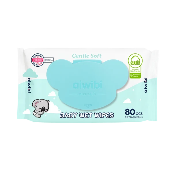 Aiwibi Gentle Soft Sensitive Care Wipes Natural Tea Tree Oil 80's - Pack of 3