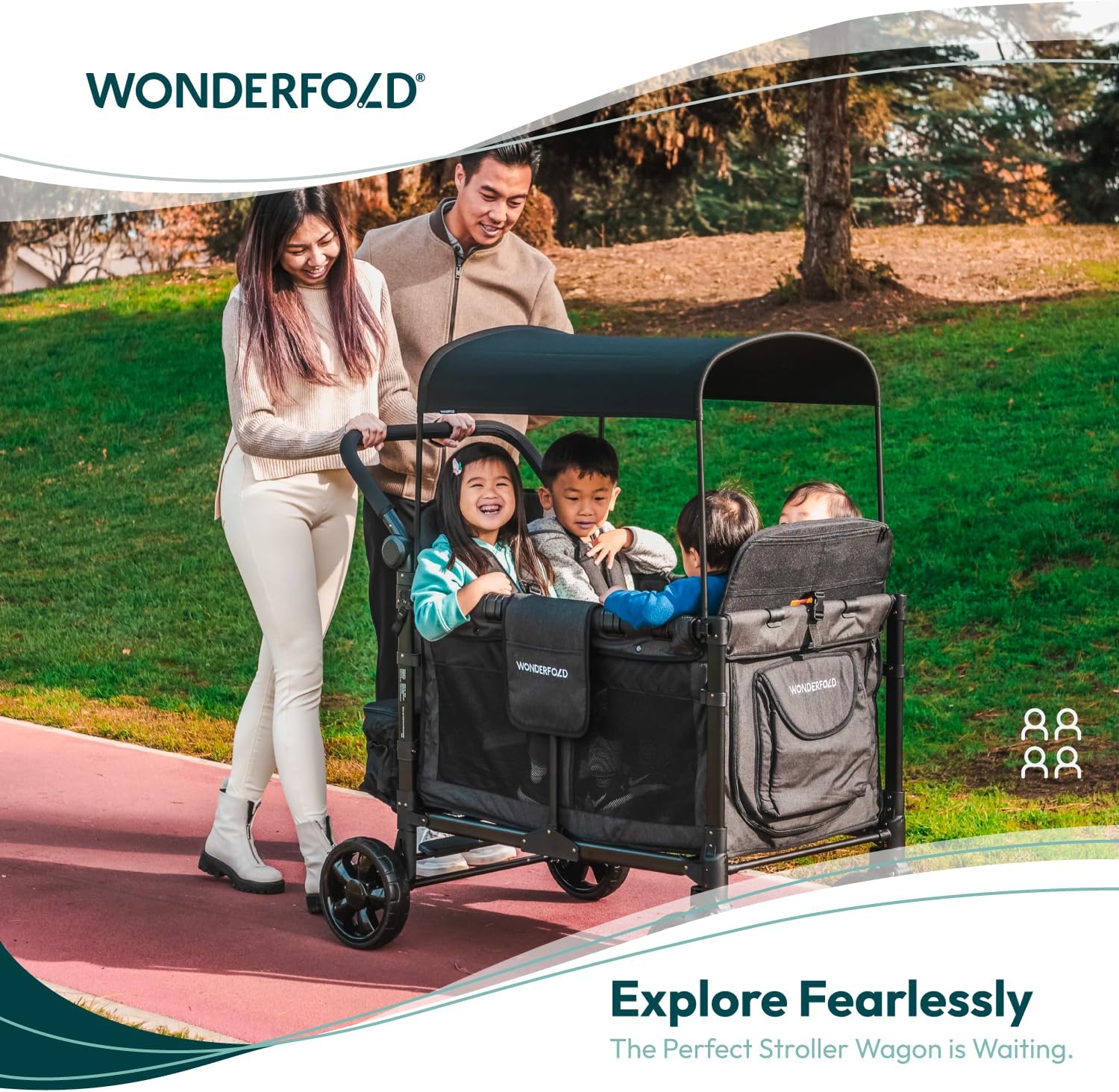 WonderFold W4 Elite Stroller Wagon - Volcanic Black