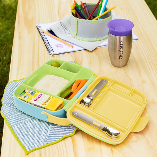 Munchkin Lunch Bento Box with Stainless Steel Utensils - Green