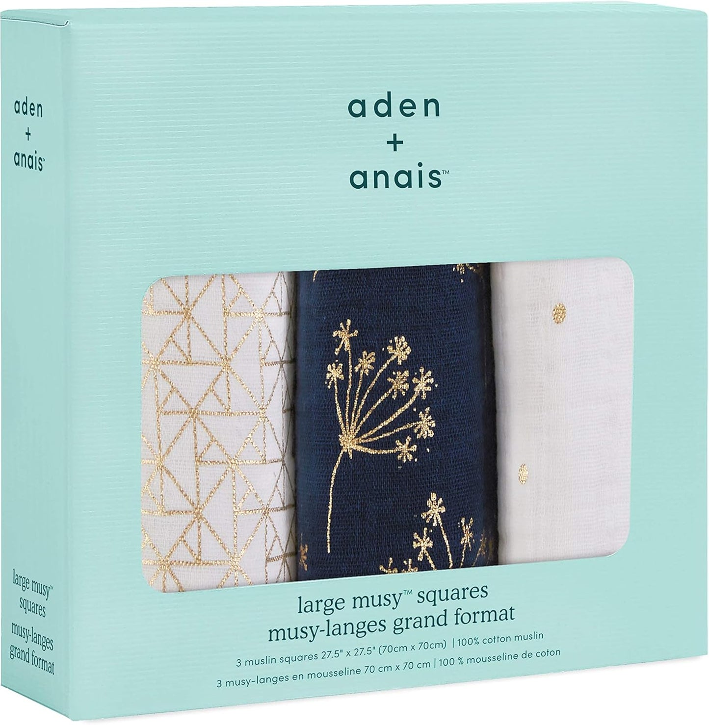 Aden + Anais Metallic Gold Deco Musy Muslin Squares 3 Pack