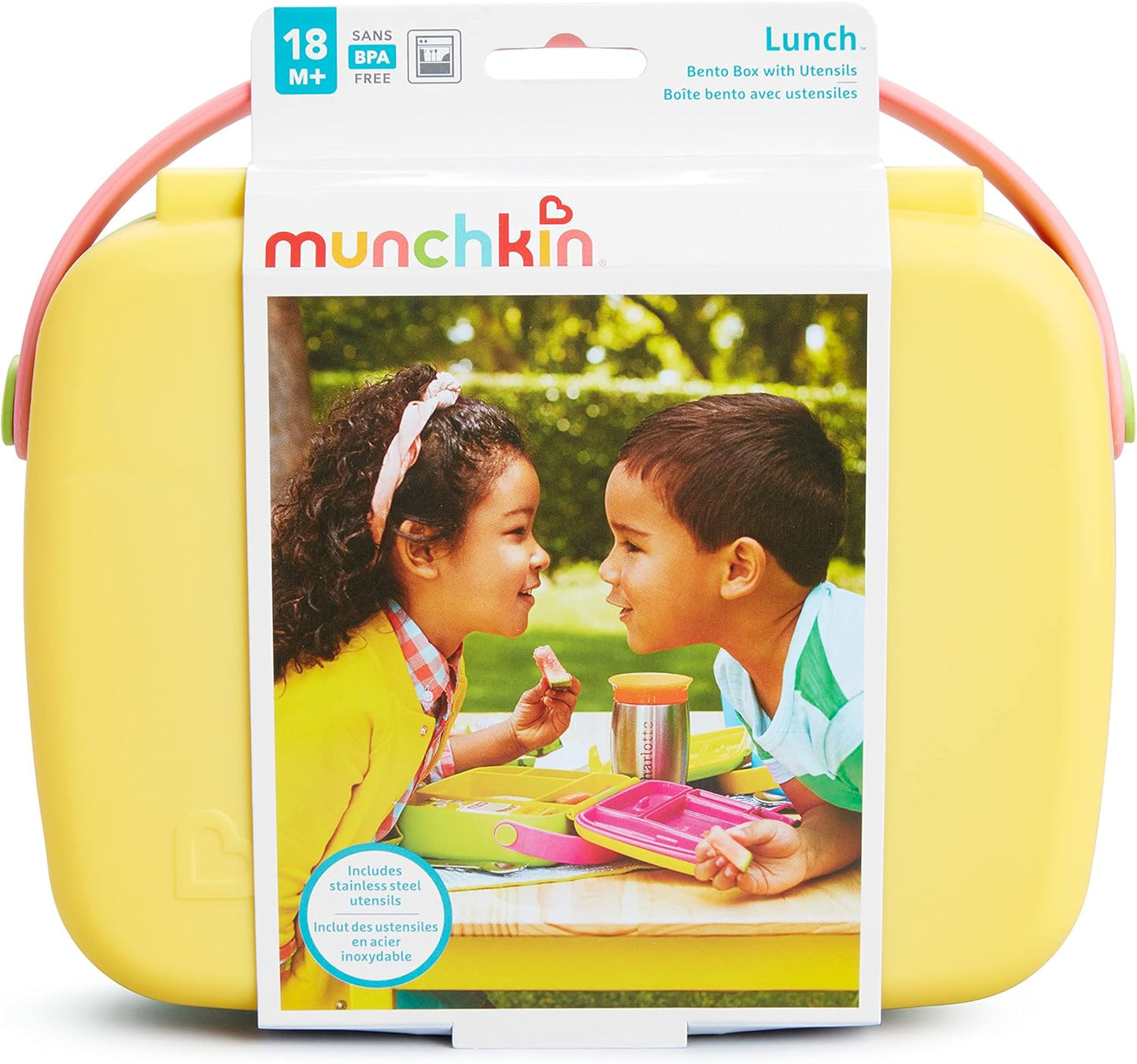 Munchkin Lunch Bento Box with Stainless Steel Utensils - Yellow