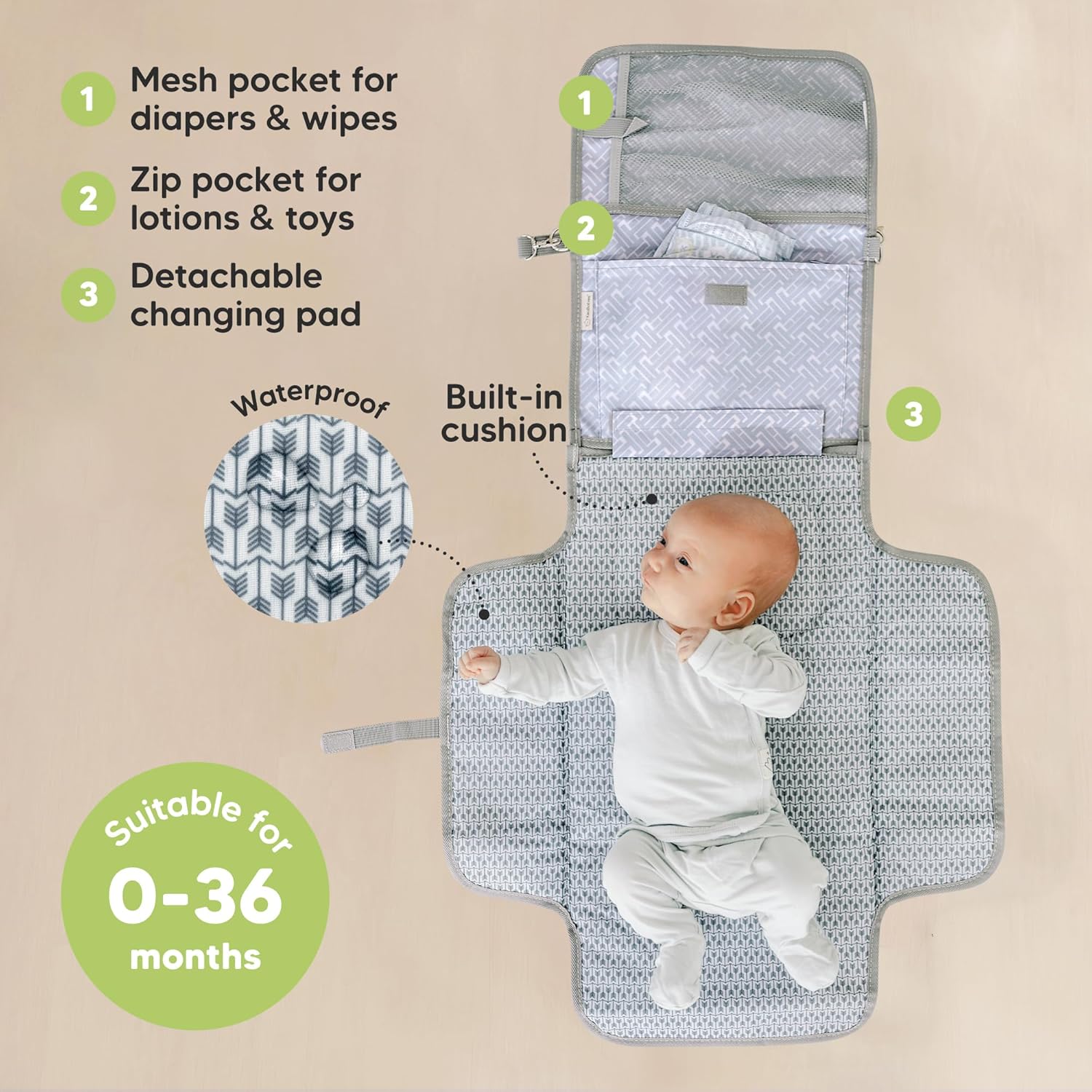 KeaBabies EZEE Diaper Changing Mat Gray Mod