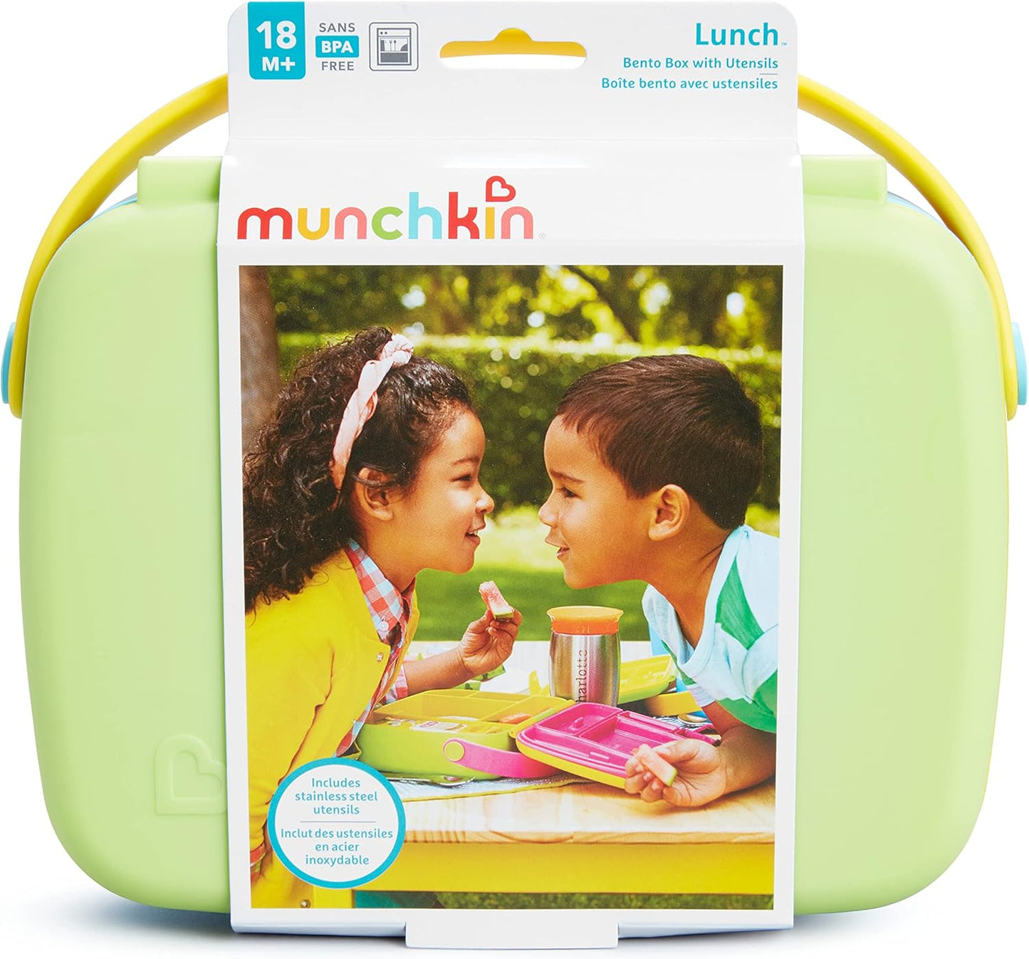 Munchkin Lunch Bento Box with Stainless Steel Utensils - Green