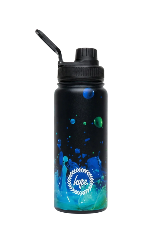 HYPE Water Bottle Black 3D Droplets Metal