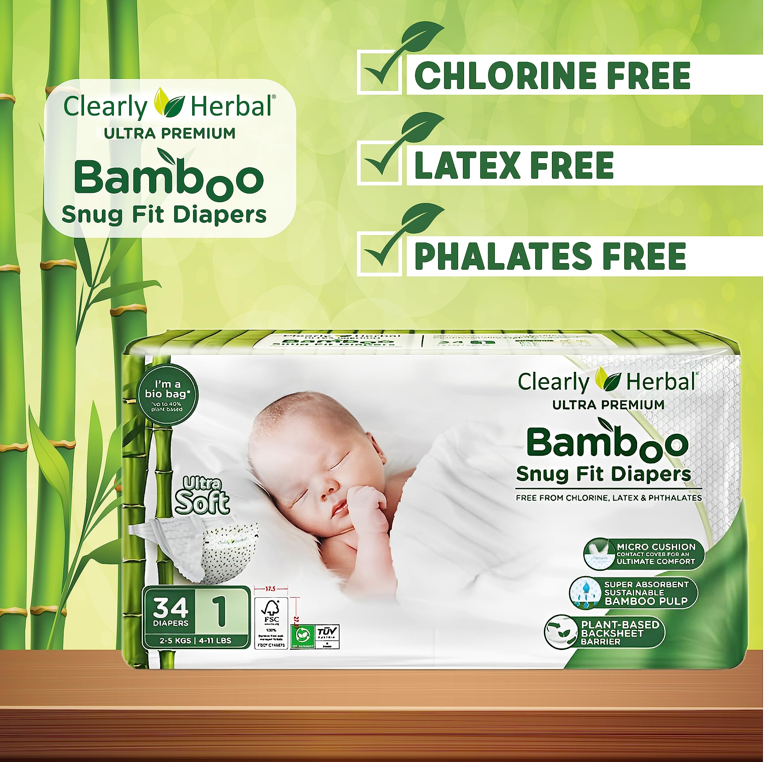Clearly Herbal Bamboo Snug Fit Diapers 20's - Size 6 (16+ KG)