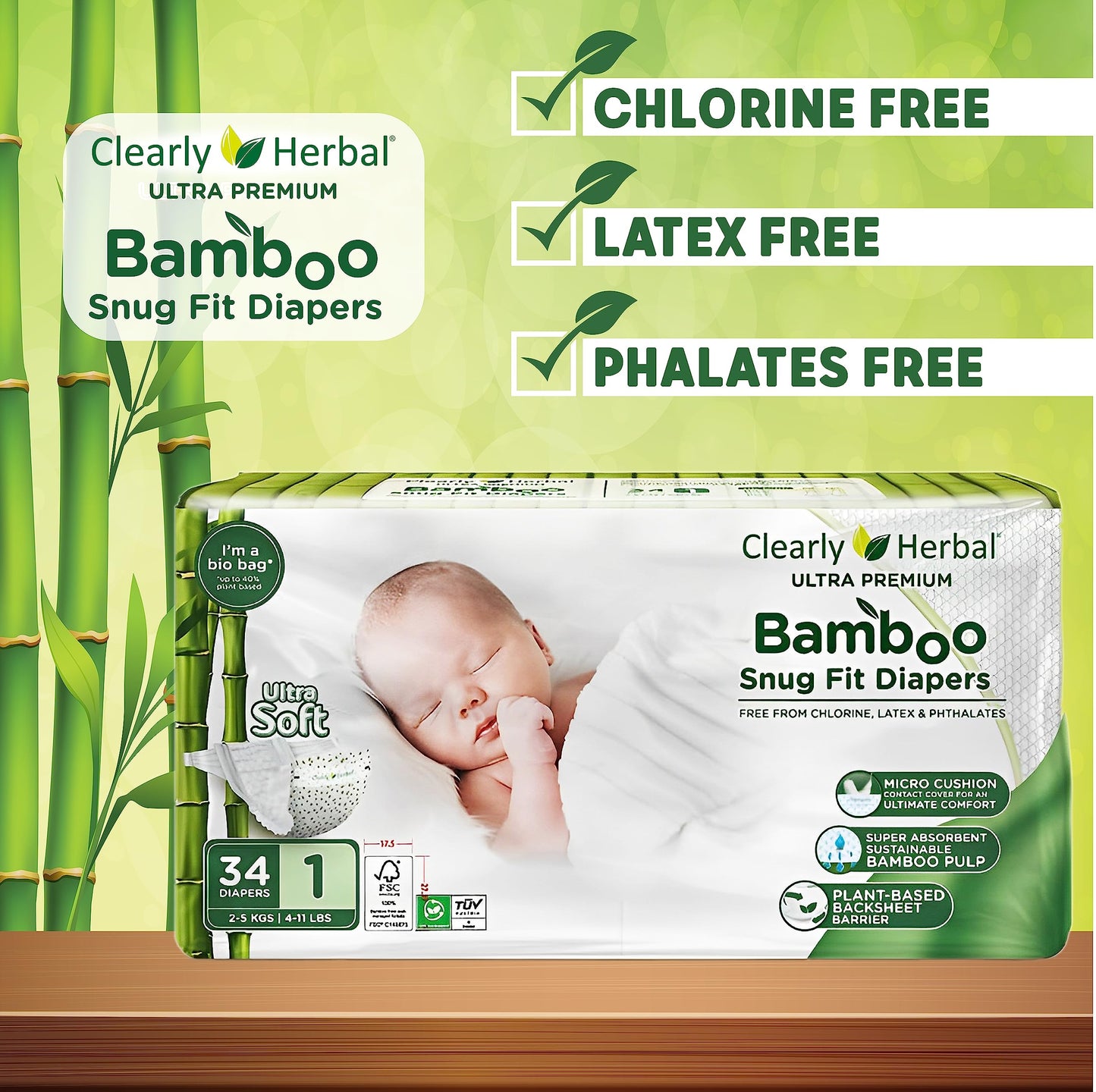 Clearly Herbal Bamboo Snug Fit Diapers 22's - Size 5 (11-18 KG)