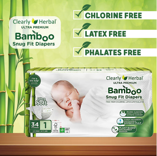 Clearly Herbal Bamboo Snug Fit Diapers 22's - Size 5 (11-18 KG)