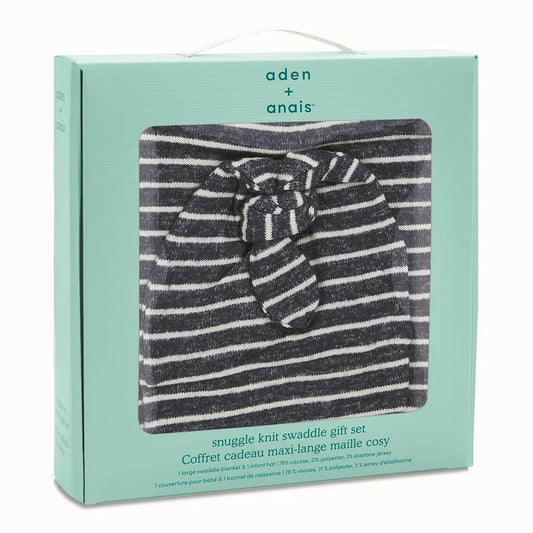 Aden + Anais Snuggle Knit Swaddle Gift Set Navy Stripe