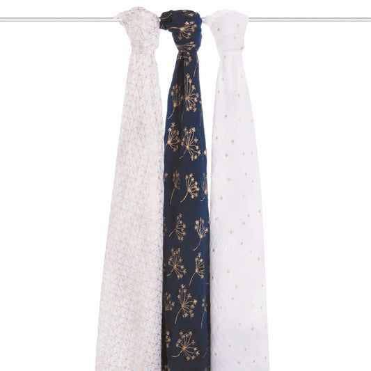 Aden + Anais  Classic Metallic 3 Pack Swaddles- Gold Deco