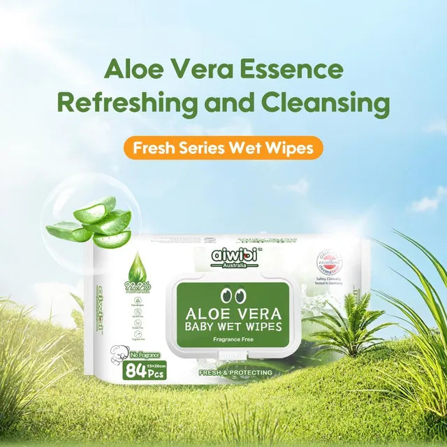 Aiwibi Aloe Vera Fresh Organic Care Wet Wipes - Fragrance Free 84s