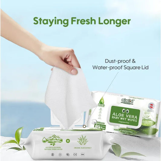 Aiwibi Aloe Vera Fresh Organic Care Wet Wipes - Fragrance Free 84s