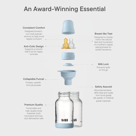 BIBS Baby Bottle Round Nipple  Latex 1 Pack 150 Ml Slow Flow