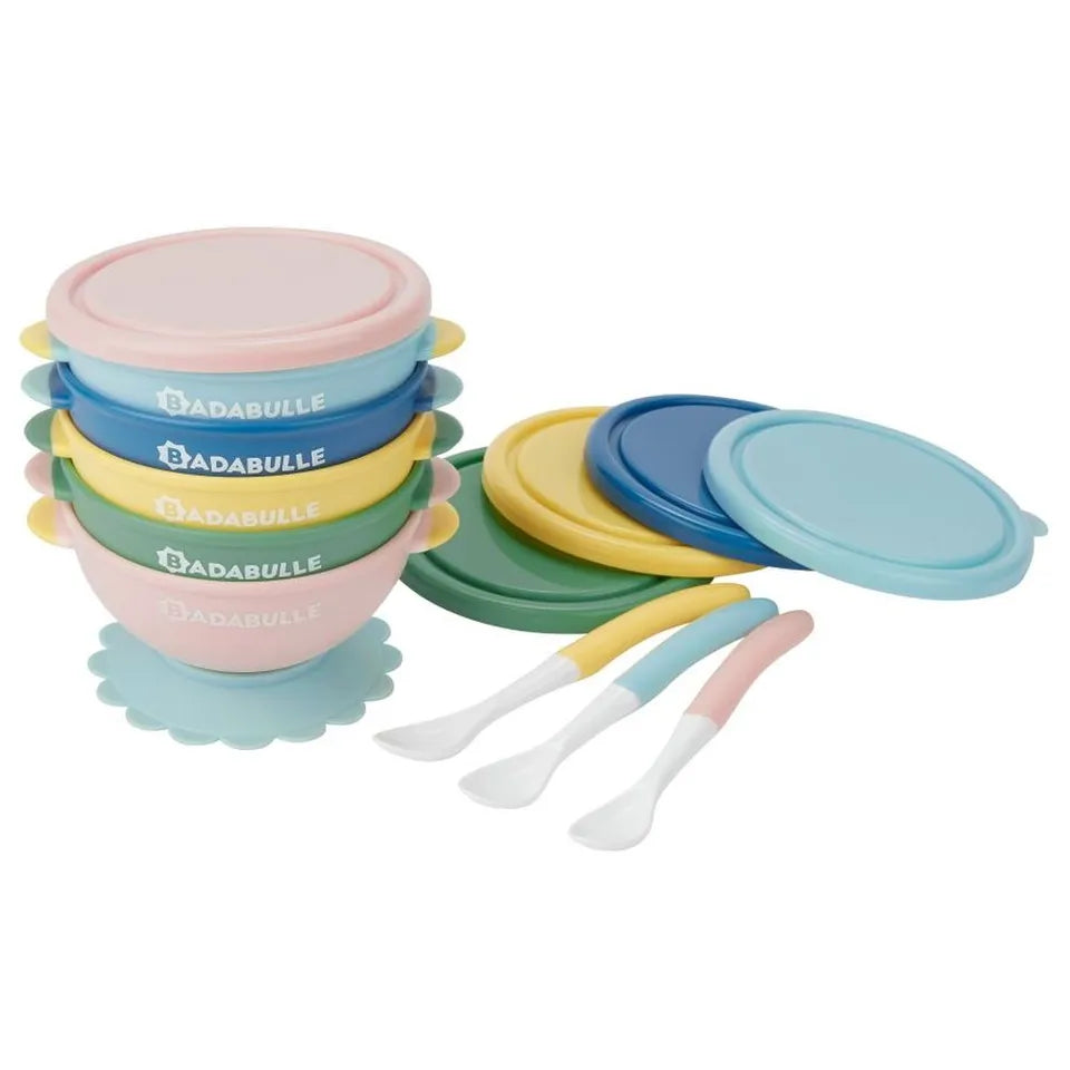 Badabulle 5 Non-Slip Bowls 330ml & 3 Flexible Spoons