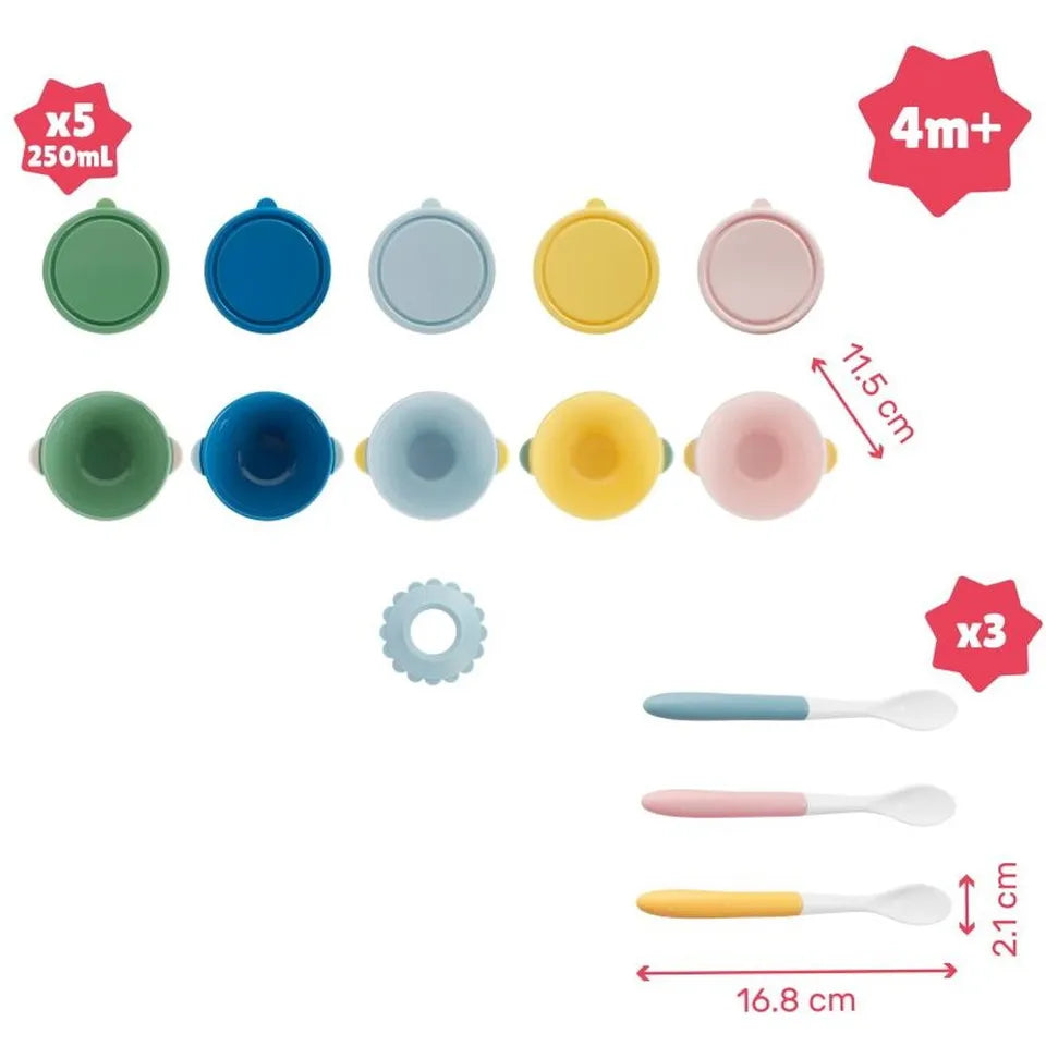Badabulle 5 Non-Slip Bowls 330ml & 3 Flexible Spoons