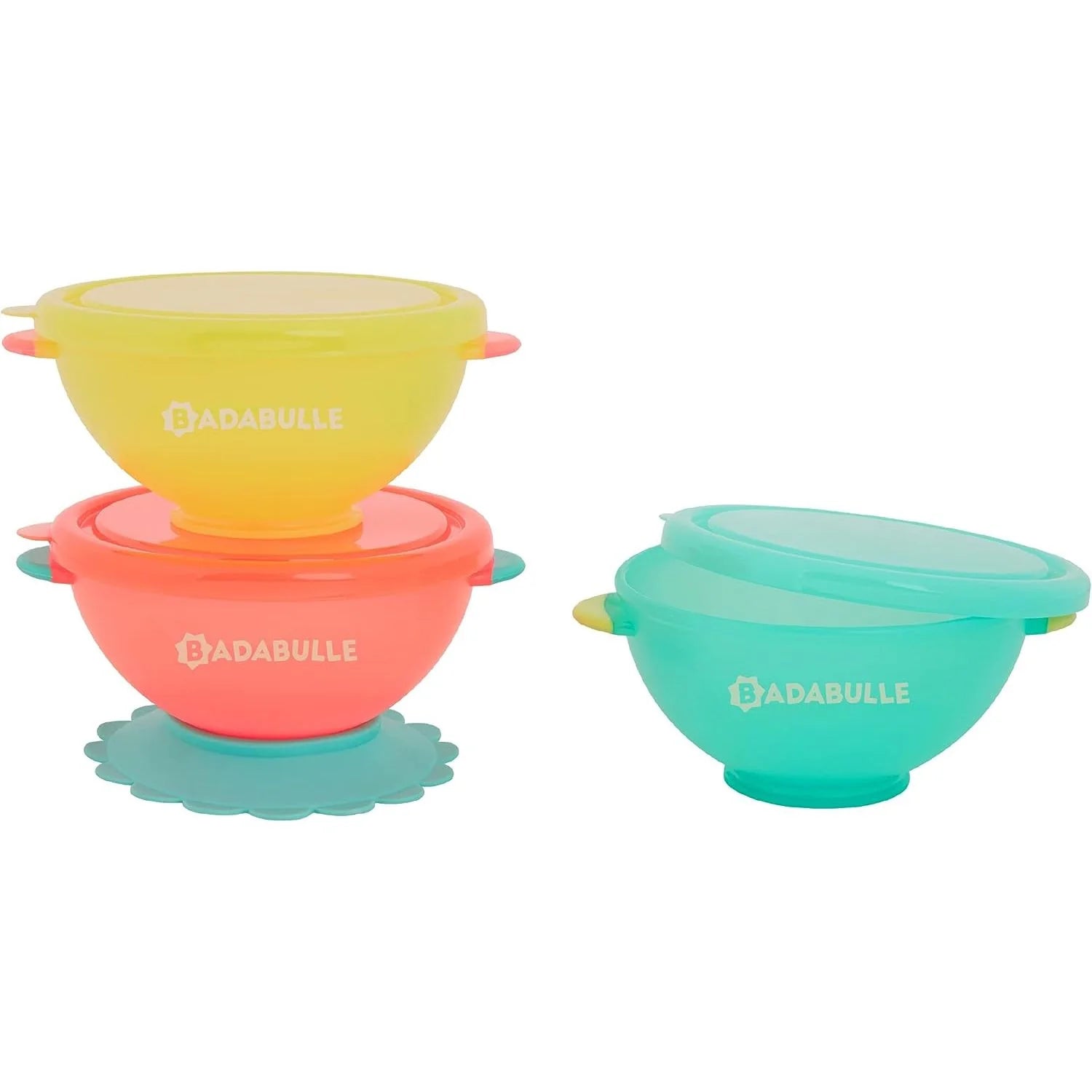 Badabulle Funcolors Bowls- set of x3 and lids