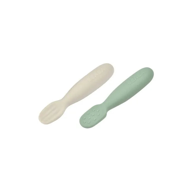 Beaba Set of 2 Silicone Pre Spoons SageGreen VelvetGrey