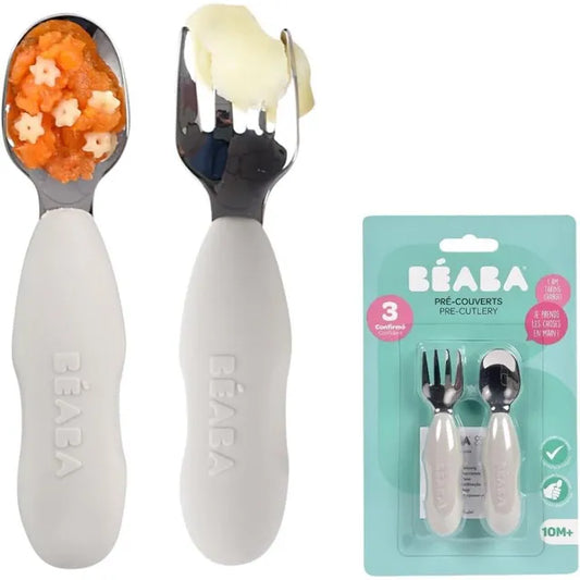 Beaba Set of 2 Stainless Steel Pre Cutlery VelvetGrey