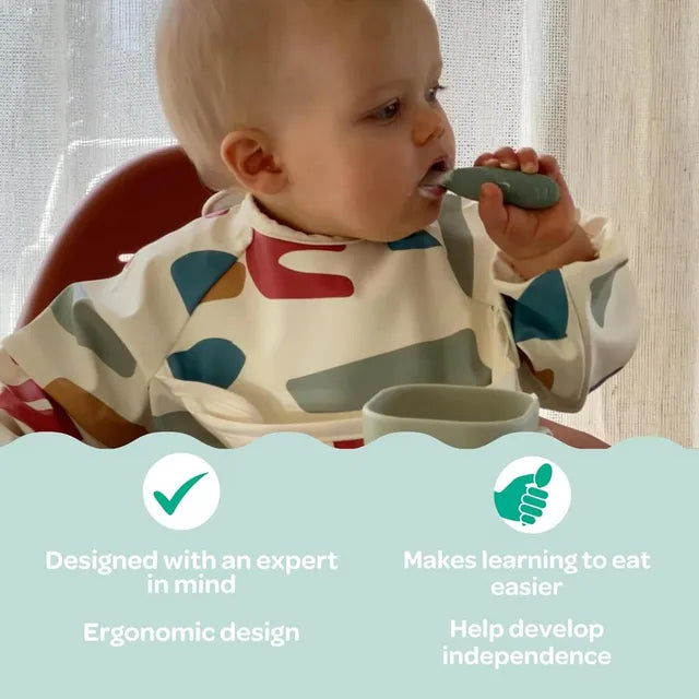 Beaba Set of 2 Stainless Steel Pre Cutlery VelvetGrey