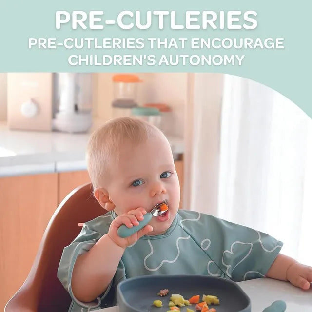 Beaba Set of 2 Stainless Steel Pre Cutlery VelvetGrey