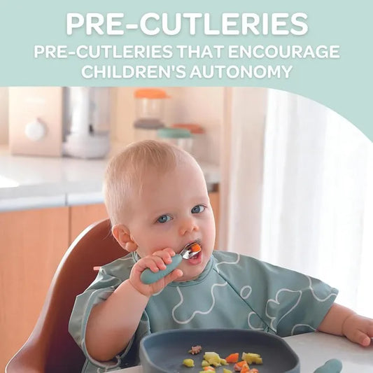 Beaba Set of 2 Stainless Steel Pre Cutlery VelvetGrey