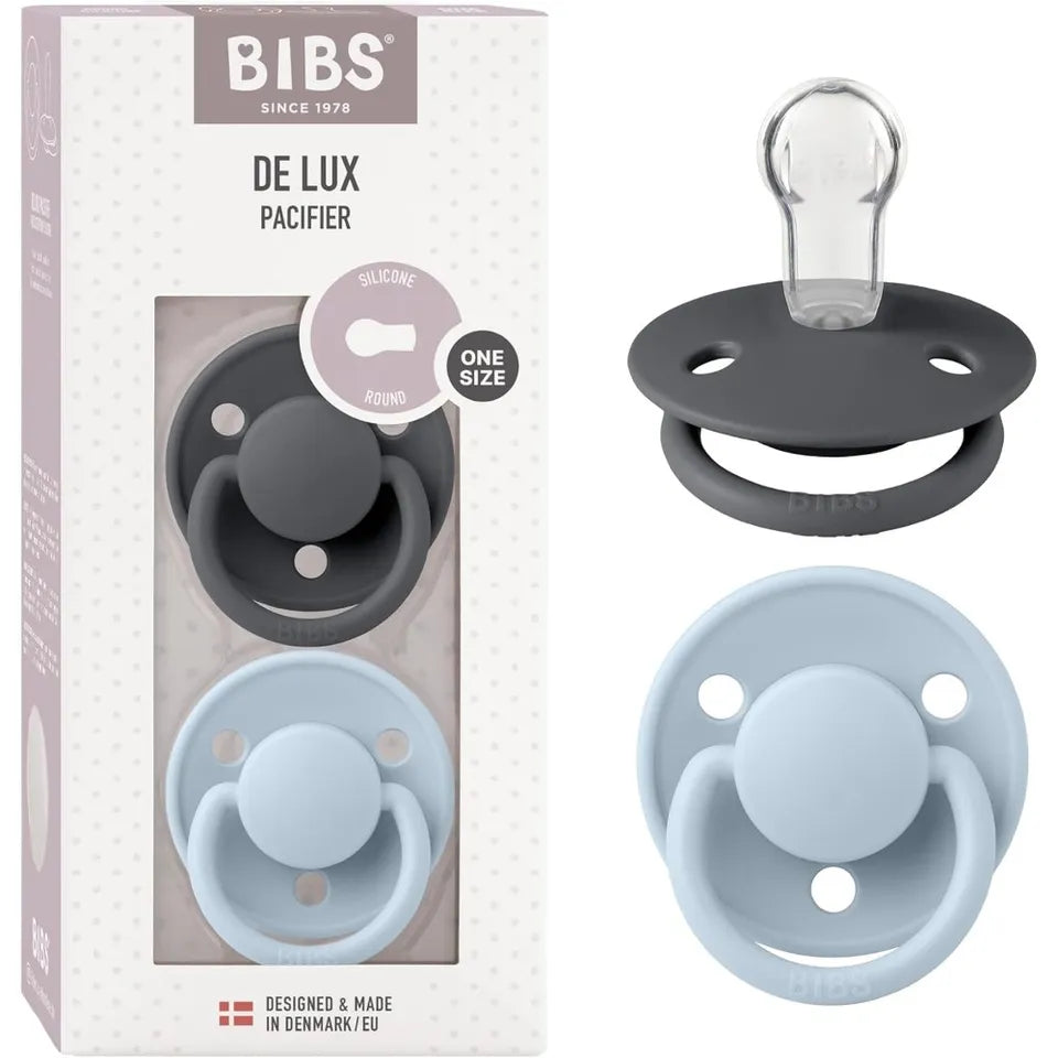 Bibs Pacifier De Lux Pacifiers  Pack of 2 - Iron/Baby Blue - OneSize