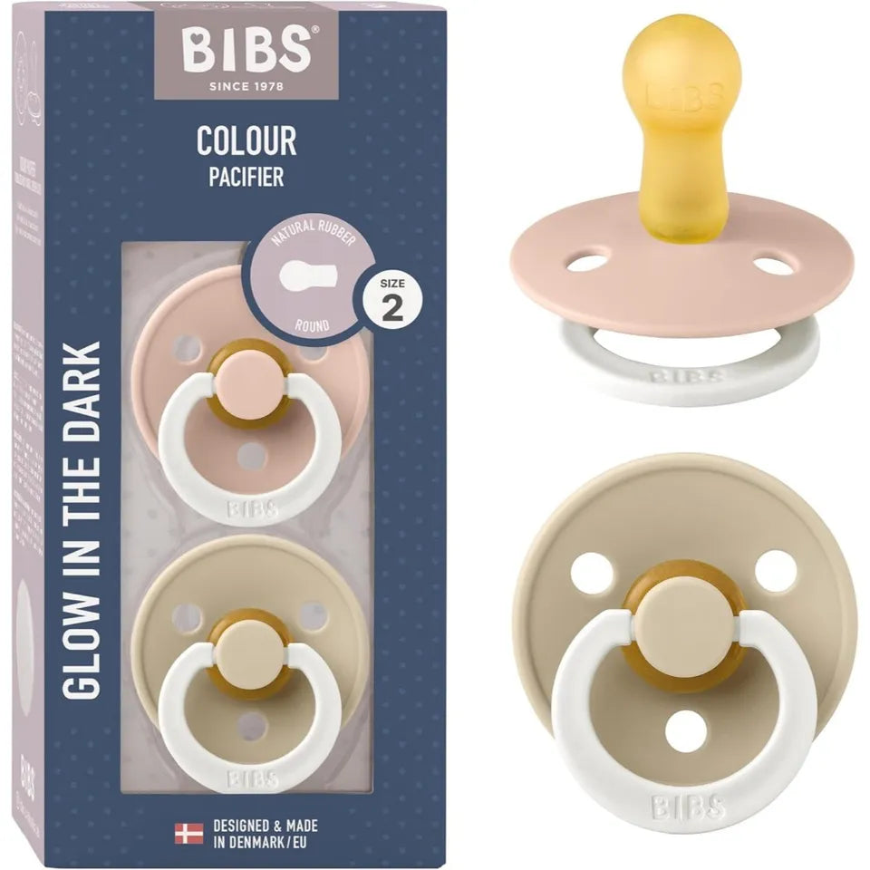Bibs Glow Colour S2 Pacifiers - Pack of 2 - Blush/Vanilla
