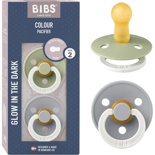 Bibs Glow Colour S2 Pacifiers - Pack of 2 - Sage/Cloud