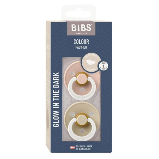 BIBS Pacifer Colour 2 Pack Latex Glow Anatomical Nipple Vanilla