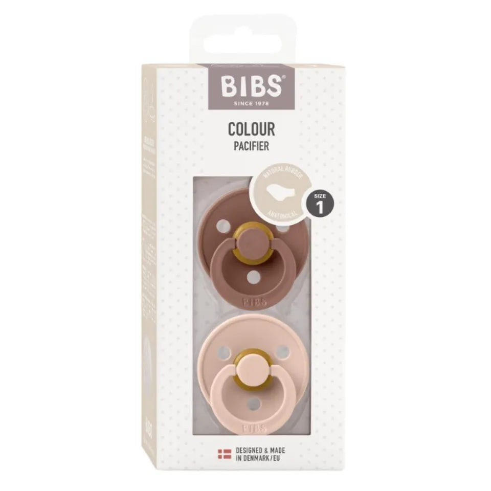 BIBS Pacifer Colour 2 Pack Latex Anatomical Nipple Size 1 Woodchuck