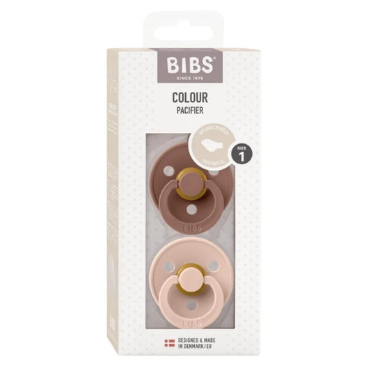 BIBS Pacifer Colour 2 Pack Latex Anatomical Nipple Size 1 Woodchuck