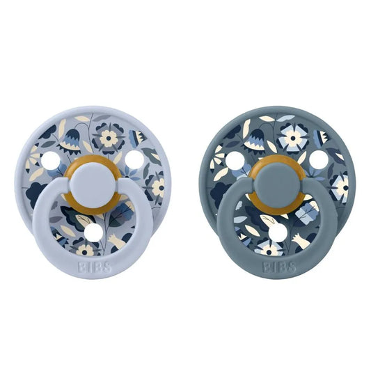 BIBS Round Nipple Pacifier X Liberty 2 Pack Colour Bobo Latex Size 2 - Dusty Blue Mix