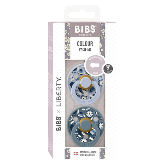 BIBS Round Nipple Pacifier X Liberty 2 Pack Colour Bobo Latex Size 2 - Dusty Blue Mix