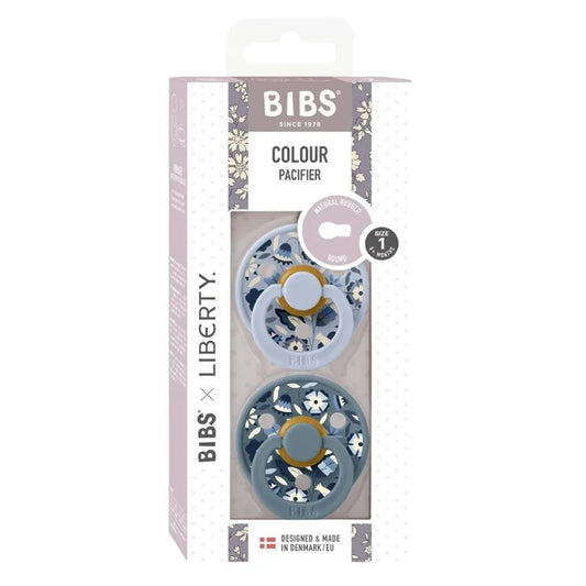 BIBS Round Nipple Pacifier X Liberty 2 Pack Colour Bobo Latex Size 1 - Dusty Blue Mix