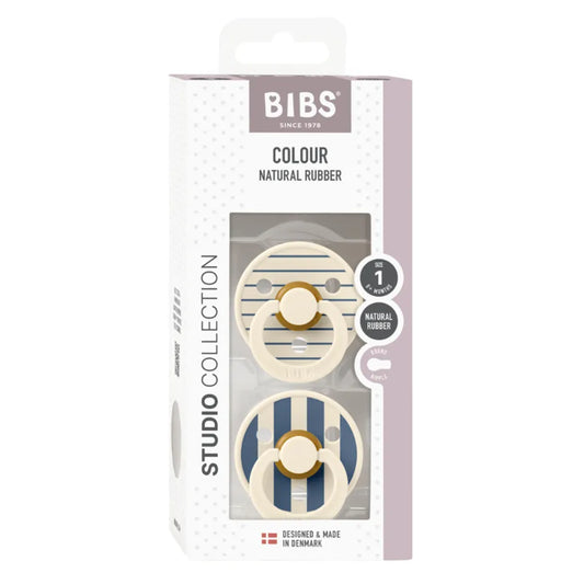 BIBS Studio Colour Pacifier 2 Pack Pin Latex - Ivory Steel Blue Mix