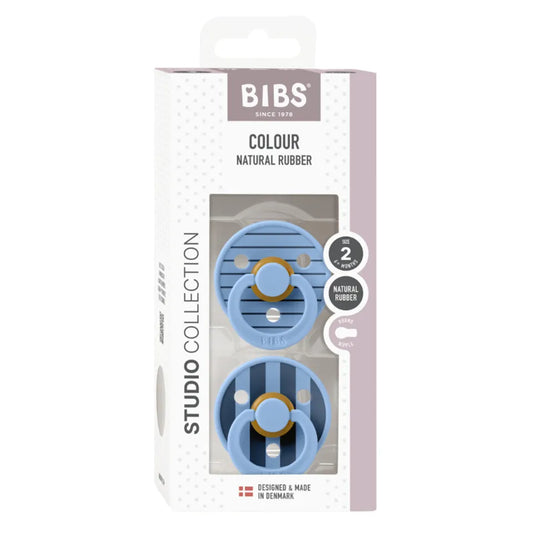 BIBS Studio Colour Pacifier 2 Pack Pin Latex - Sky Blue Mix