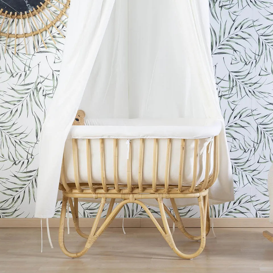 Childhome Rattan Cradle 80x40 + Mattress + Cover Off White Brown