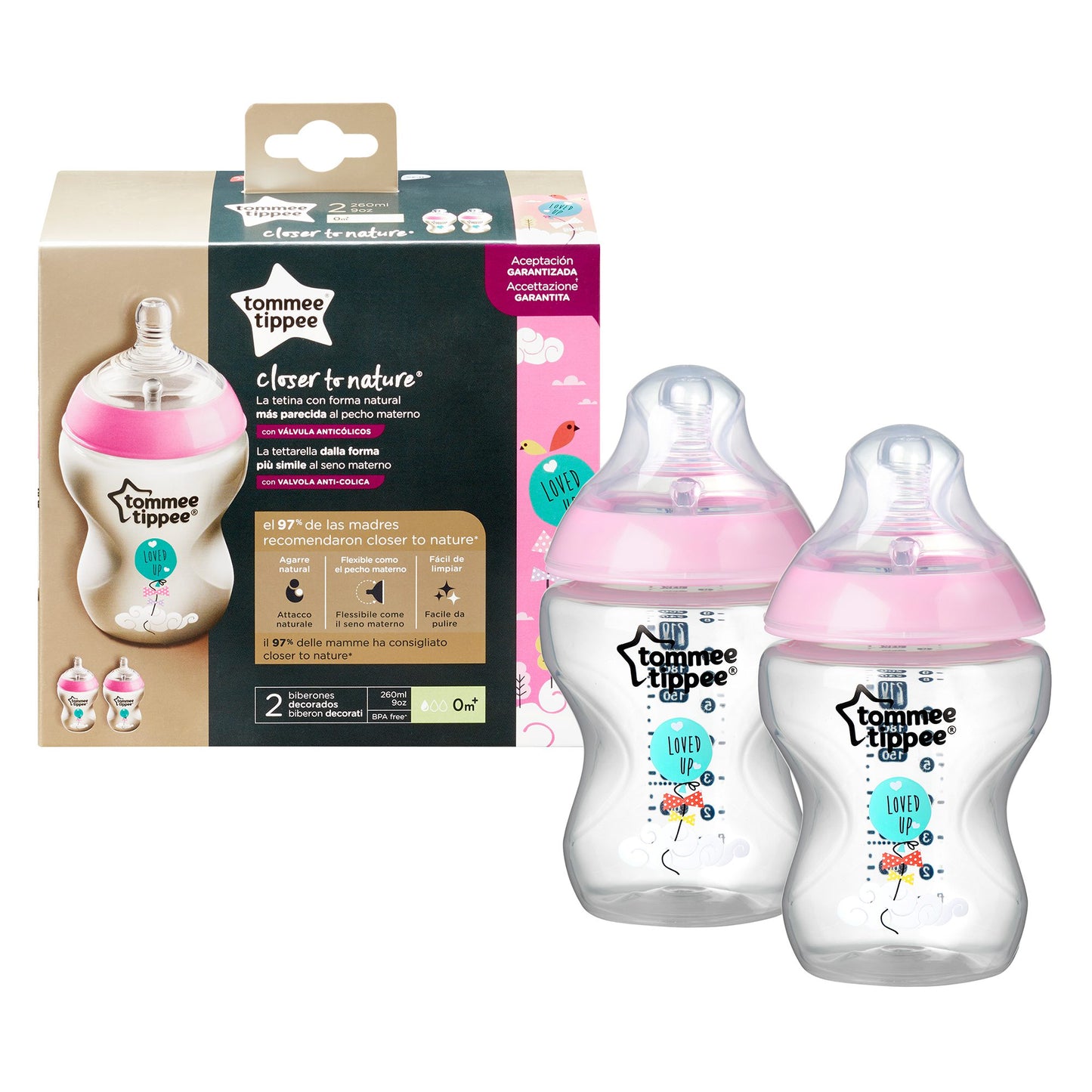 Tommee Tippee CTB 2X 260ML PP Baby Bottle Pink