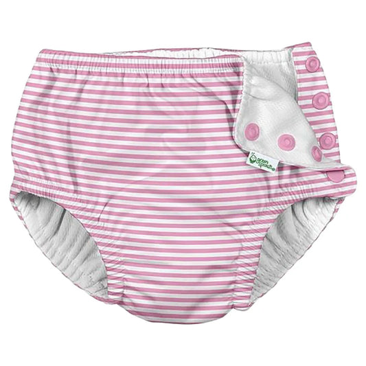 Green Sprout Snap Reusable Absorbent Swimsuit Diaper-Light Pink Pinstripe
