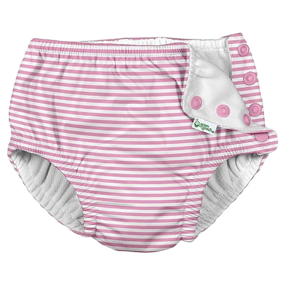 Green Sprout Snap Reusable Absorbent Swimsuit Diaper-Light Pink Pinstripe