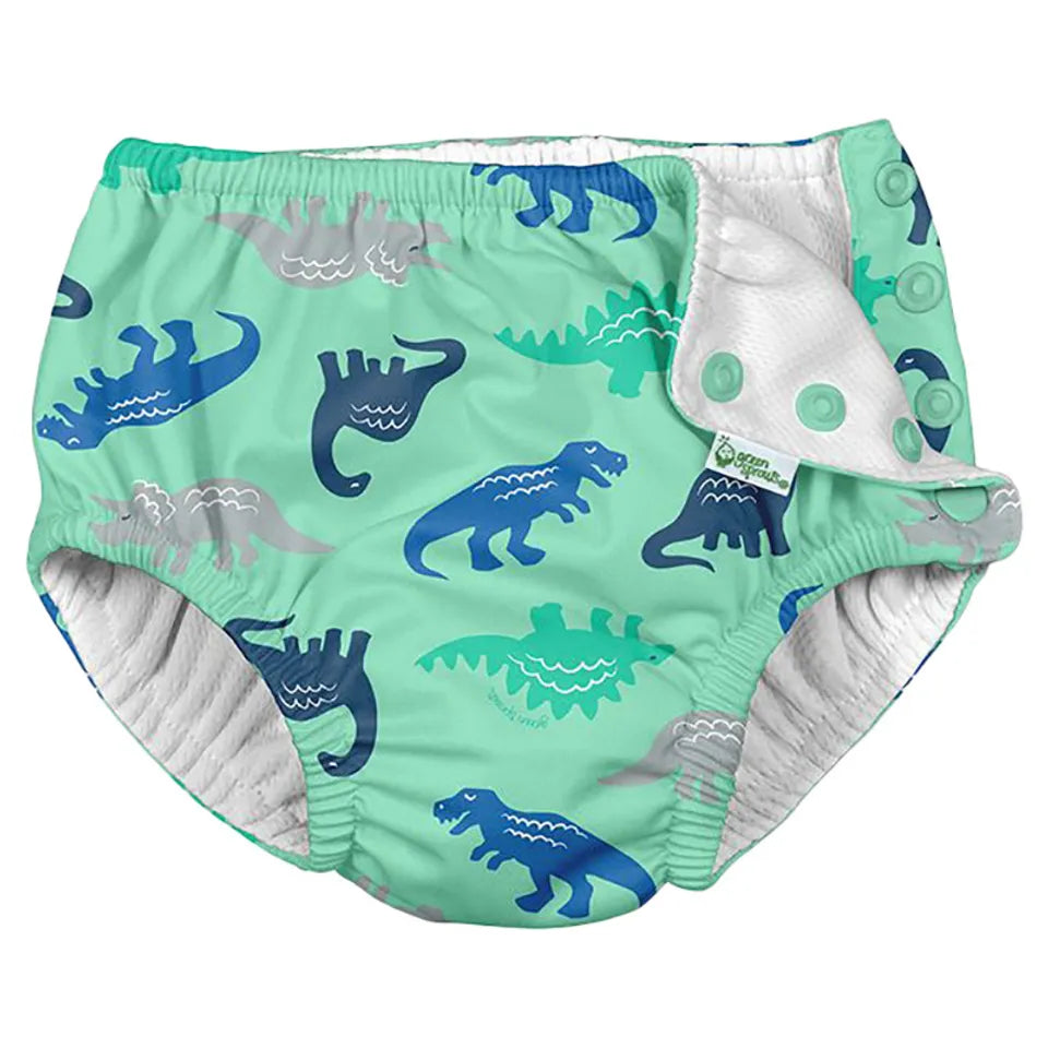 Green Sprouts Snap Reusable Absorbent Swimsuit Diaper-Seafoam Simple Dino