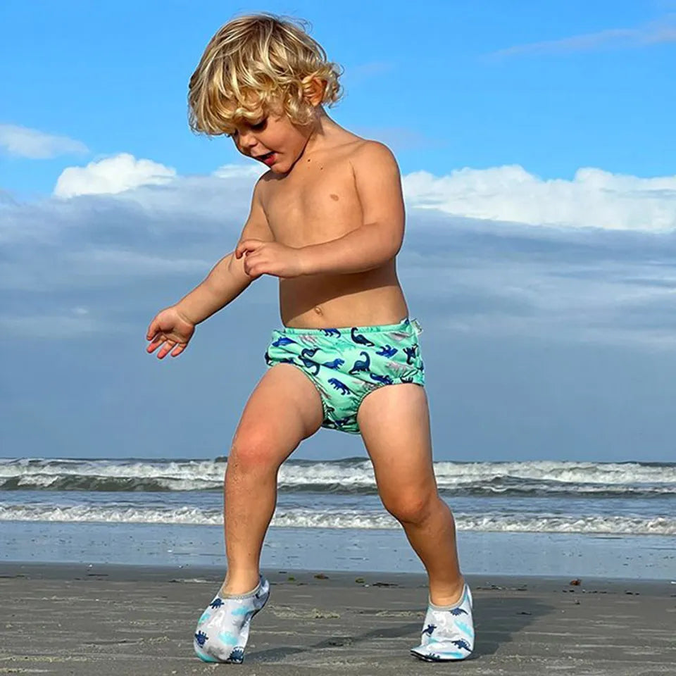 Green Sprouts Snap Reusable Absorbent Swimsuit Diaper-Seafoam Simple Dino