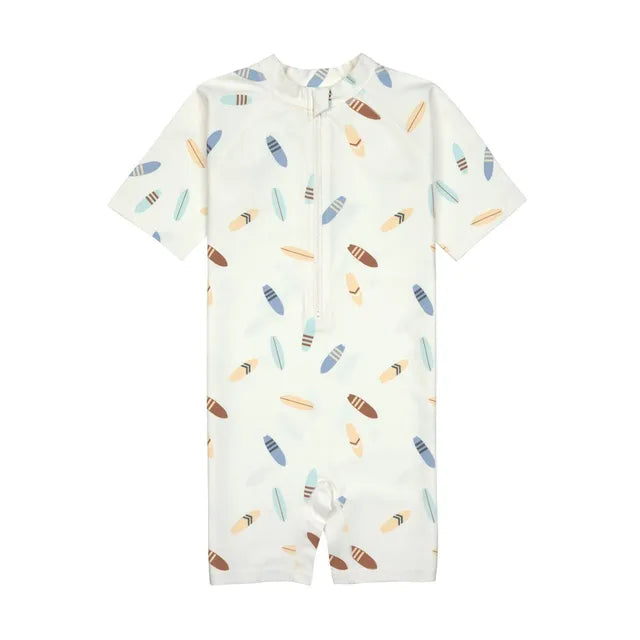 Lassig Kids Short Sleeve Sunsuit Surfboards Sea Salt