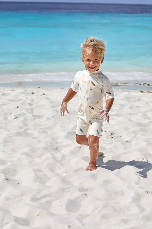 Lassig Kids Short Sleeve Sunsuit Surfboards Sea Salt