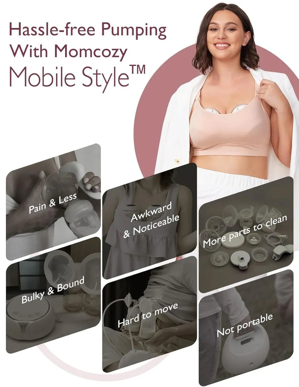 Momcozy Mobile Style Hands-Free Single Breast Pump M6 - Maroon