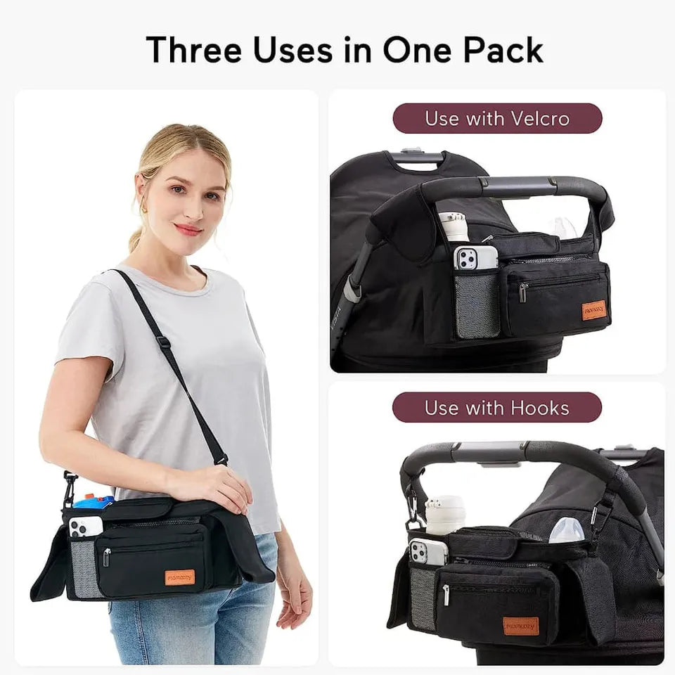 Momcozy Stroller organizer with insulated cup holder - black